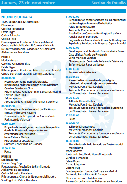 programa de la sección de neurofisioterapia de la Sociedad Española de Neurologia